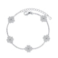 Bracelet with Five-Leaf Clover Design in 925 Sterling Silver Featuring Micro-Set Moissanite