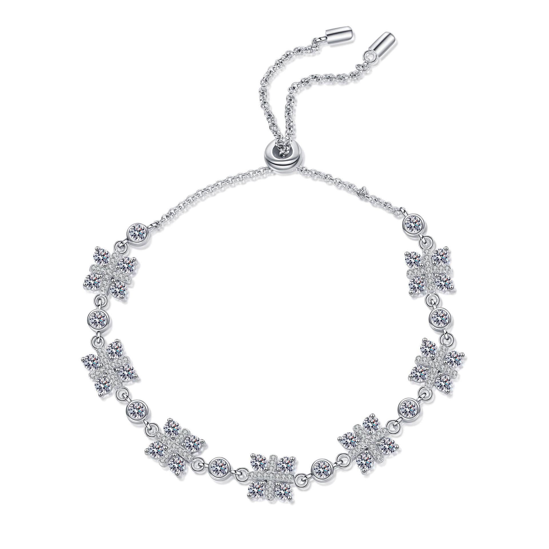 Women's Adjustable Moissanite Bracelet with Owl Design in 925 Sterling Silver and Platinum Plating
