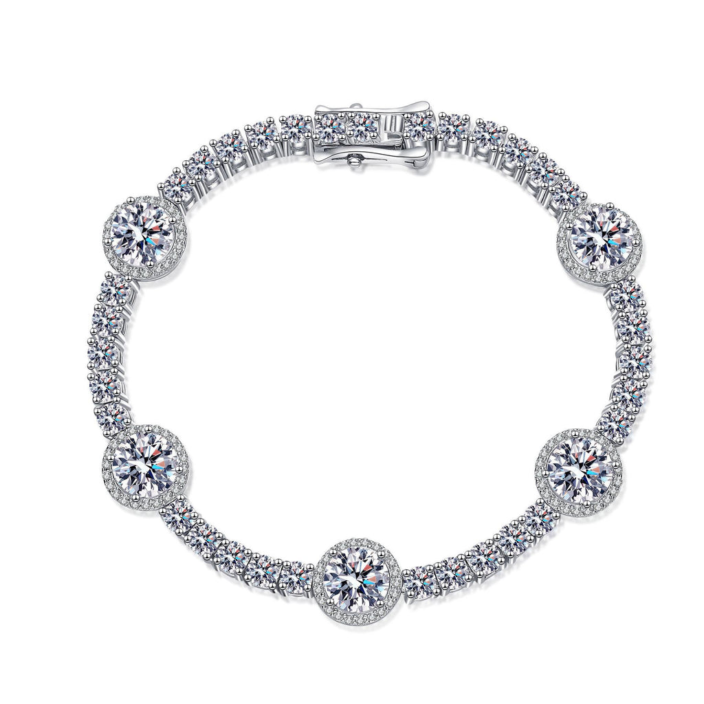 Moissanite Cluster Bracelet with Platinum Plated Sterling Silver Clasp in Geometric Design