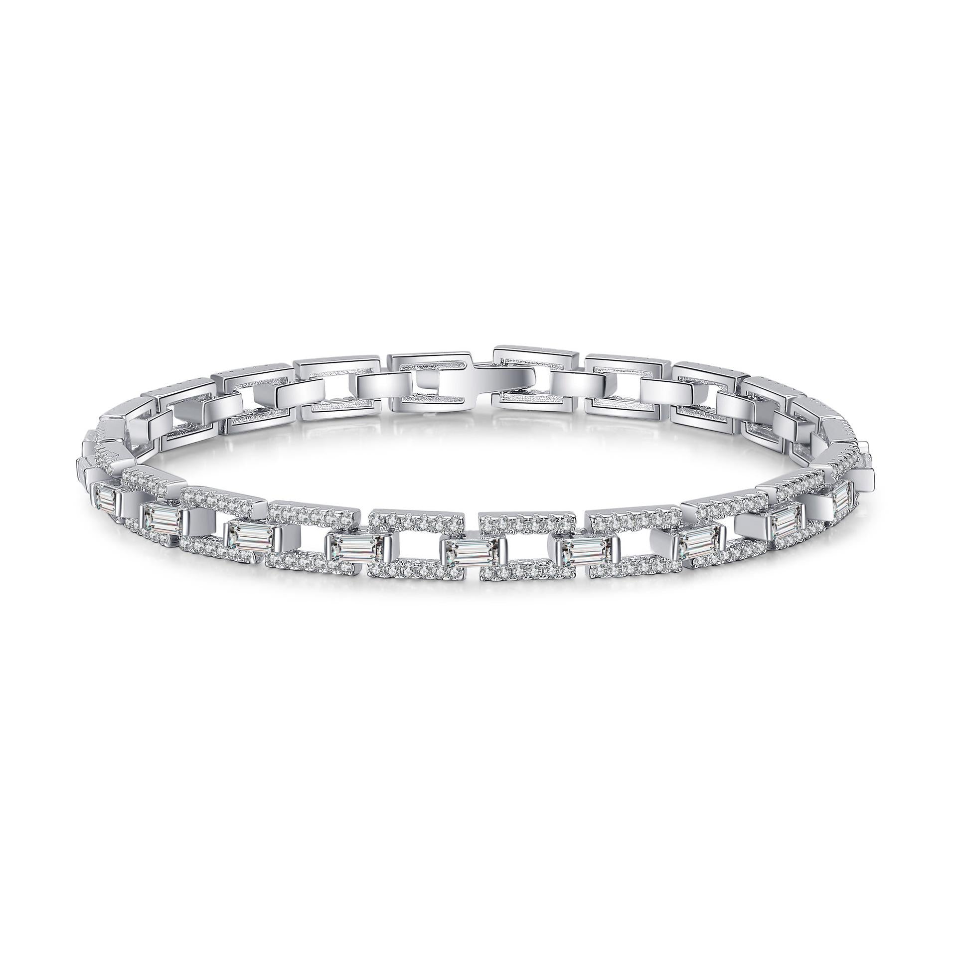 Bracelet with 925 Sterling Silver Plated PT950 and Full Moissanite Cluster Setting in Three Size Options