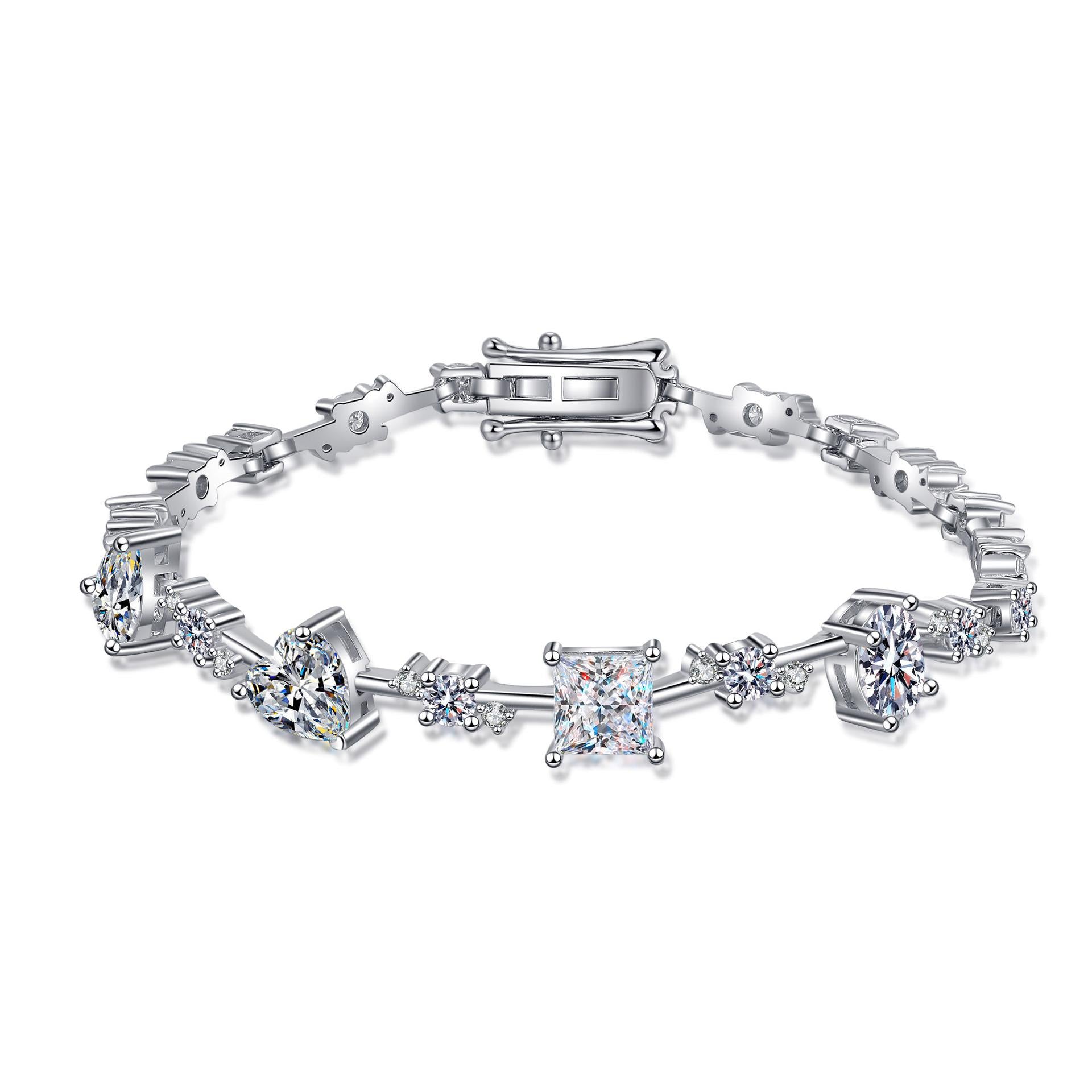 Women's Moissanite Geometric Bracelet in 925 Sterling Silver with Platinum Plating