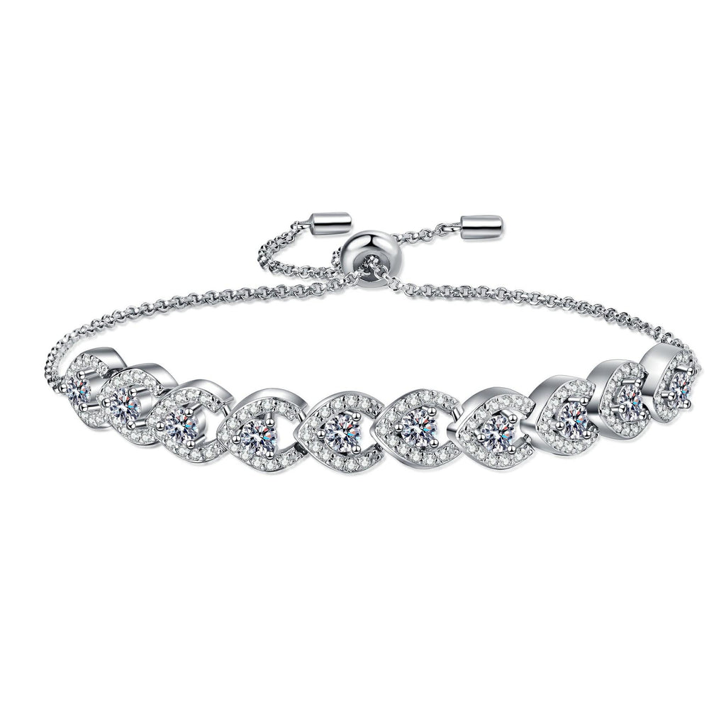 Bracelet with Adjustable 925 Sterling Silver Plated PT950 Gold Stretch Band Featuring 1 Carat Moissanite Accents