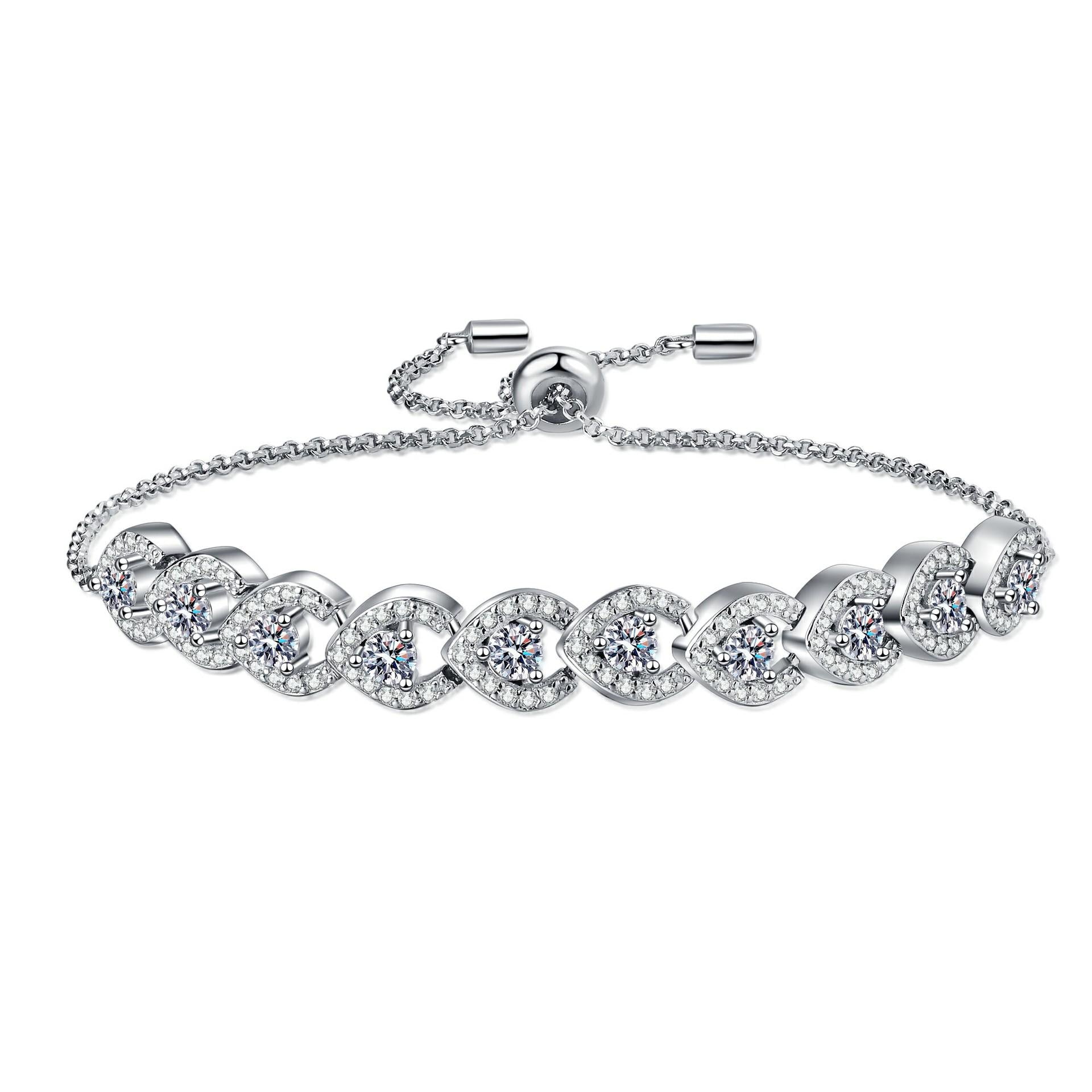 Bracelet with Adjustable 925 Sterling Silver Plated PT950 Gold Stretch Band Featuring 1 Carat Moissanite Accents
