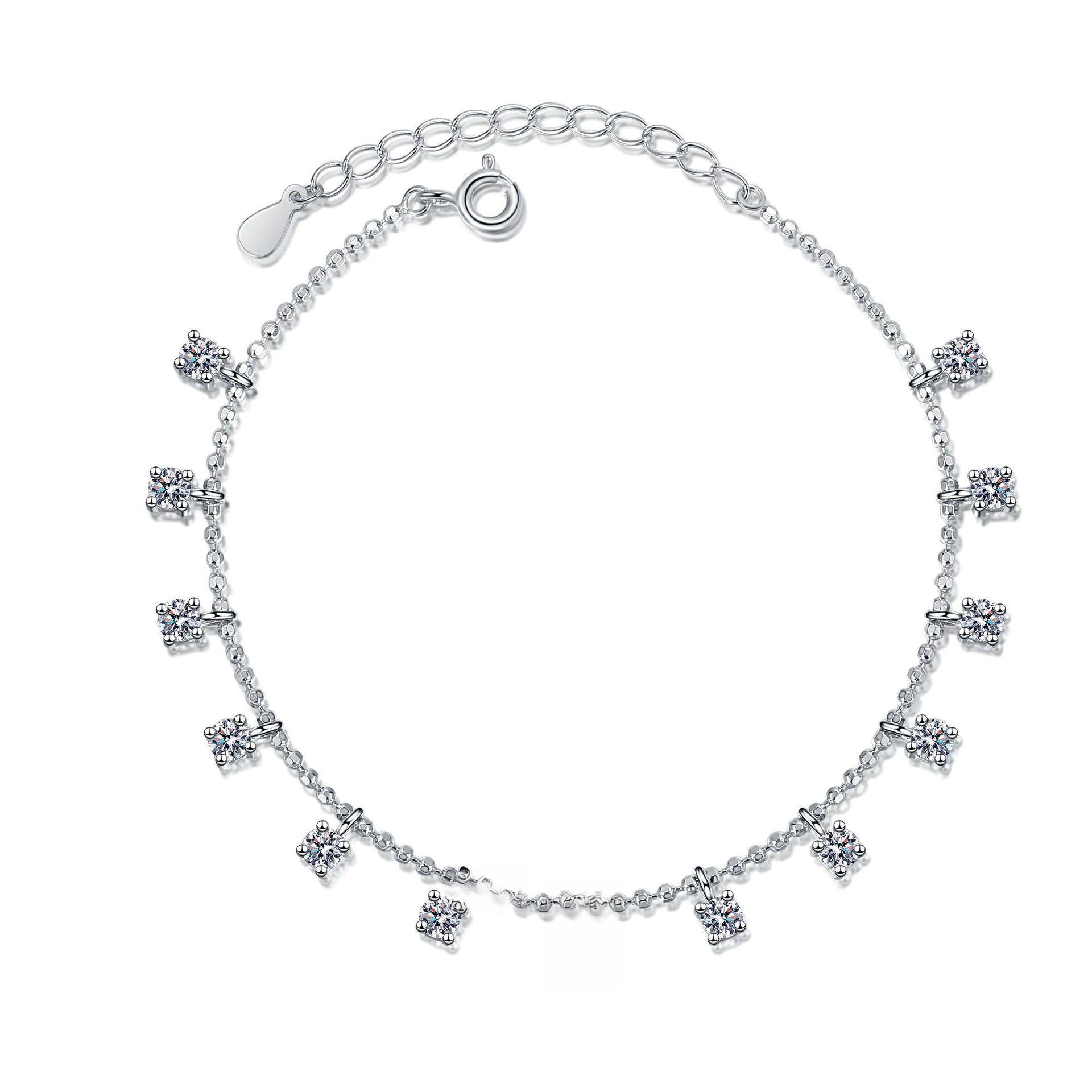 Sterling Silver Moissanite Bracelet with PT950 Gold Plating and Elegant Fringe Design for Daily Wear