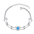 Bracelet with Oval Double Chain Design Featuring White and Blue Moissanite Stones in Platinum-Plated 925 Silver