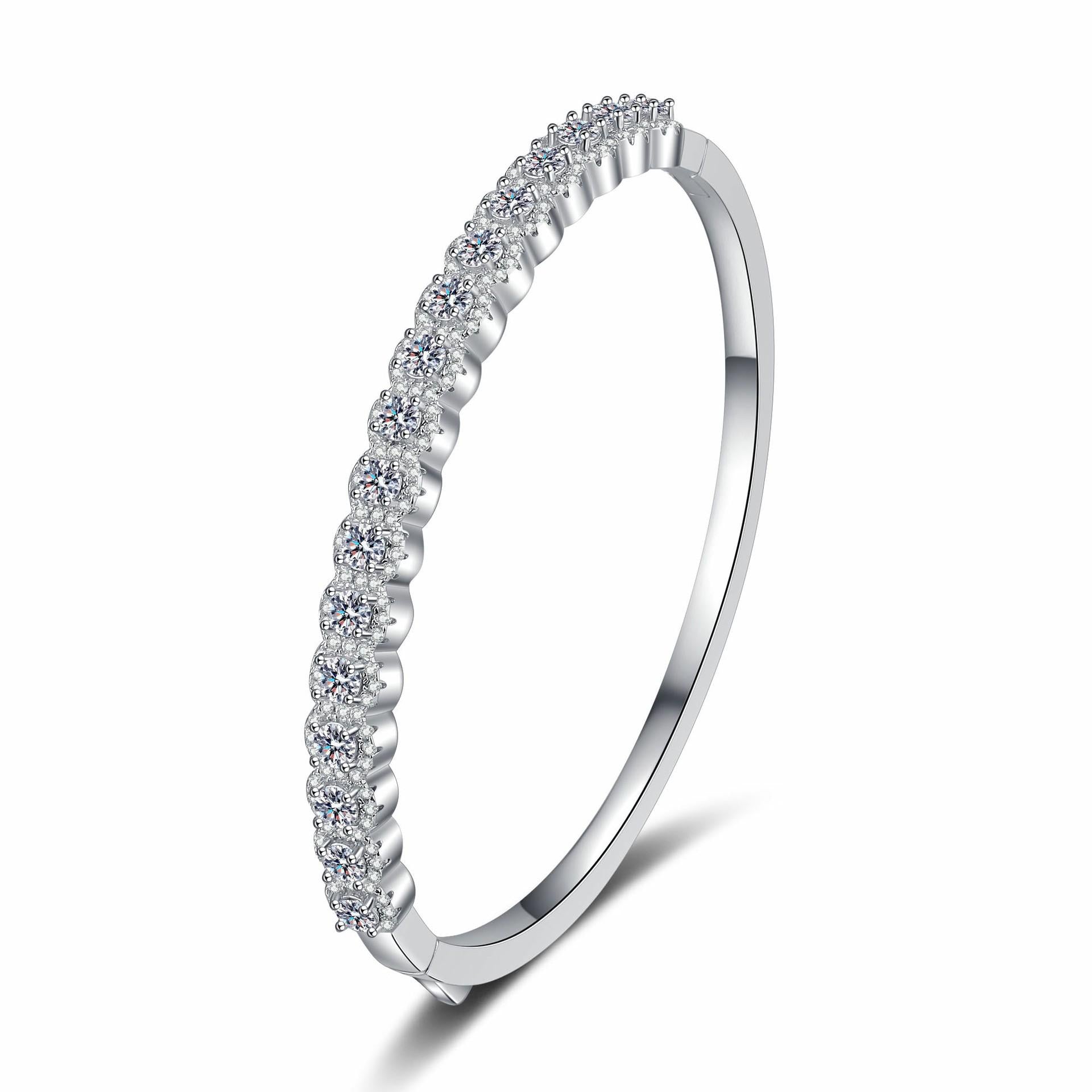 Bracelet with 2.48 Carat Full-Cut Moissanite Stars and Floral Motifs in Platinum-Plated 925 Sterling Silver