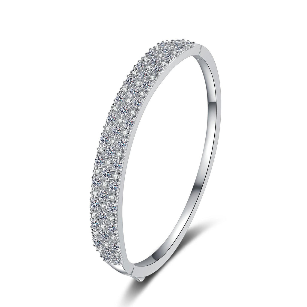 Bracelet Featuring 925 Sterling Silver Plated with PT950 and Fully Set with 3.03 Carat Moissanite in Leaf, Diamond, and Star Motifs