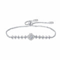 Sterling Silver Cubic Zirconia Bracelet with Square Charm and Adjustable Chain in Fresh Minimalist Style