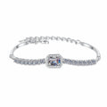 Women's S925 Sterling Silver Handcrafted Moissanite Bracelet with Emerald Cut and Radiant Cut Stones in Blue and White