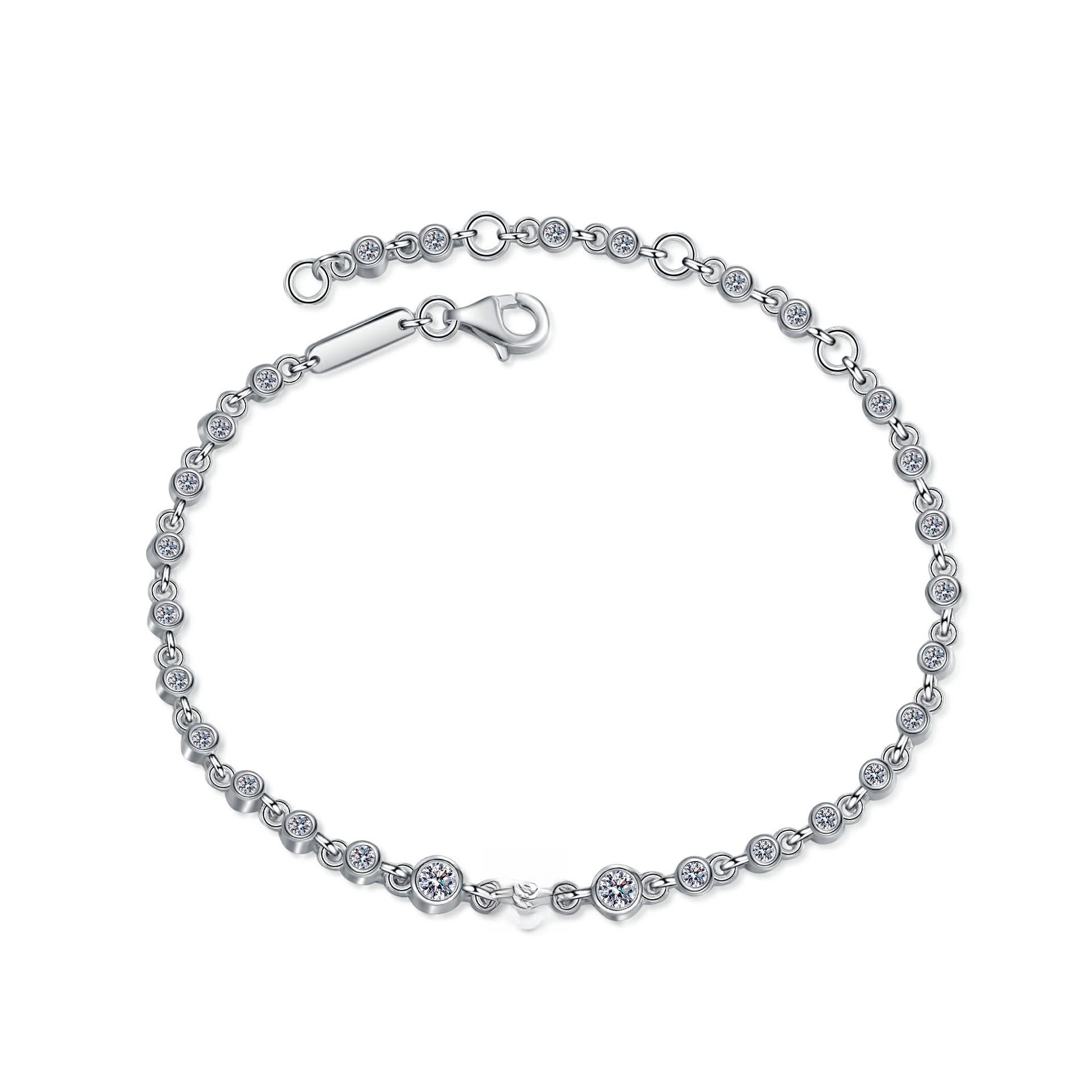 Women's Sterling Silver Moissanite Bracelet with Champagne Gold Finish and Lucky Charm Designs