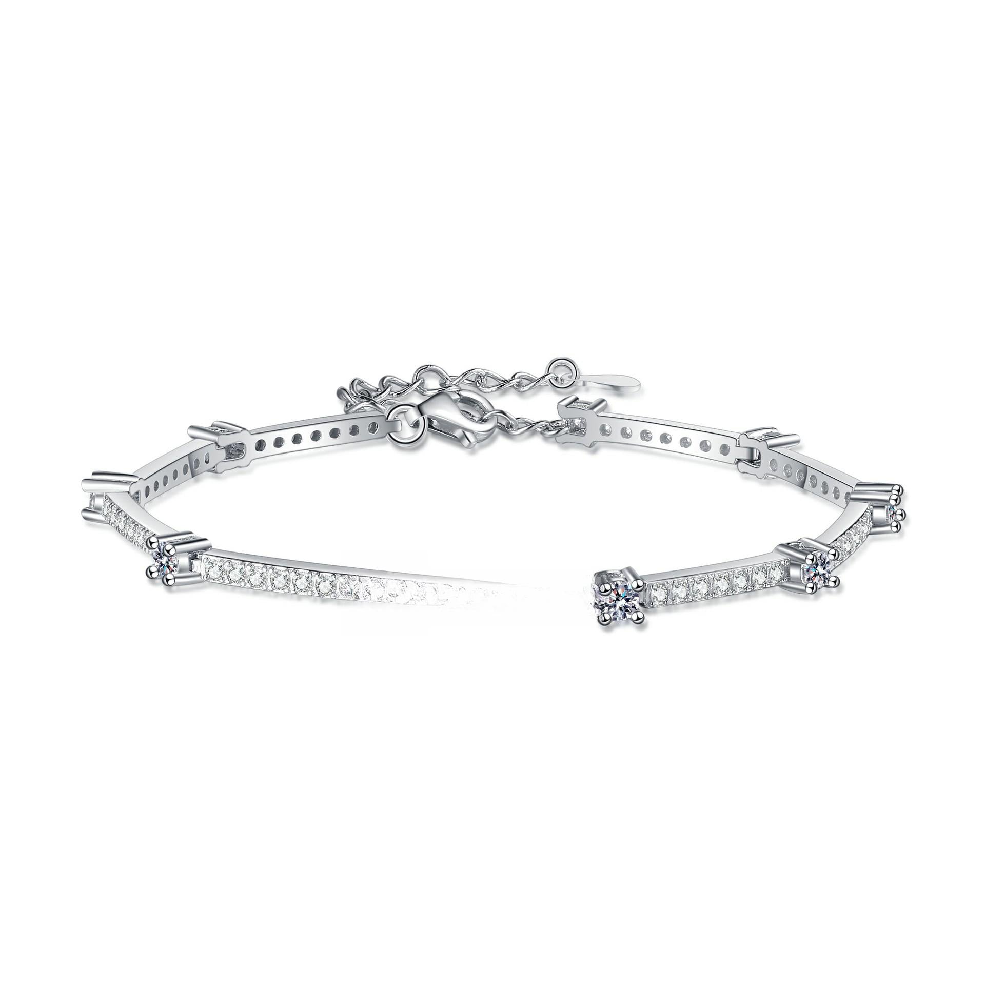 Women's S925 Sterling Silver Moissanite Bracelet with Cartoon and Leaf Motifs