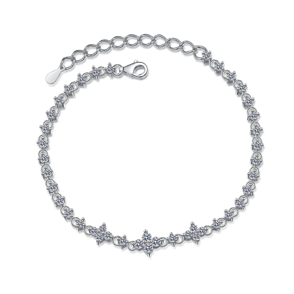 Bracelet with 1.38 Carat Moissanite Stones in Elegant Sterling Silver Featuring Floral Motifs