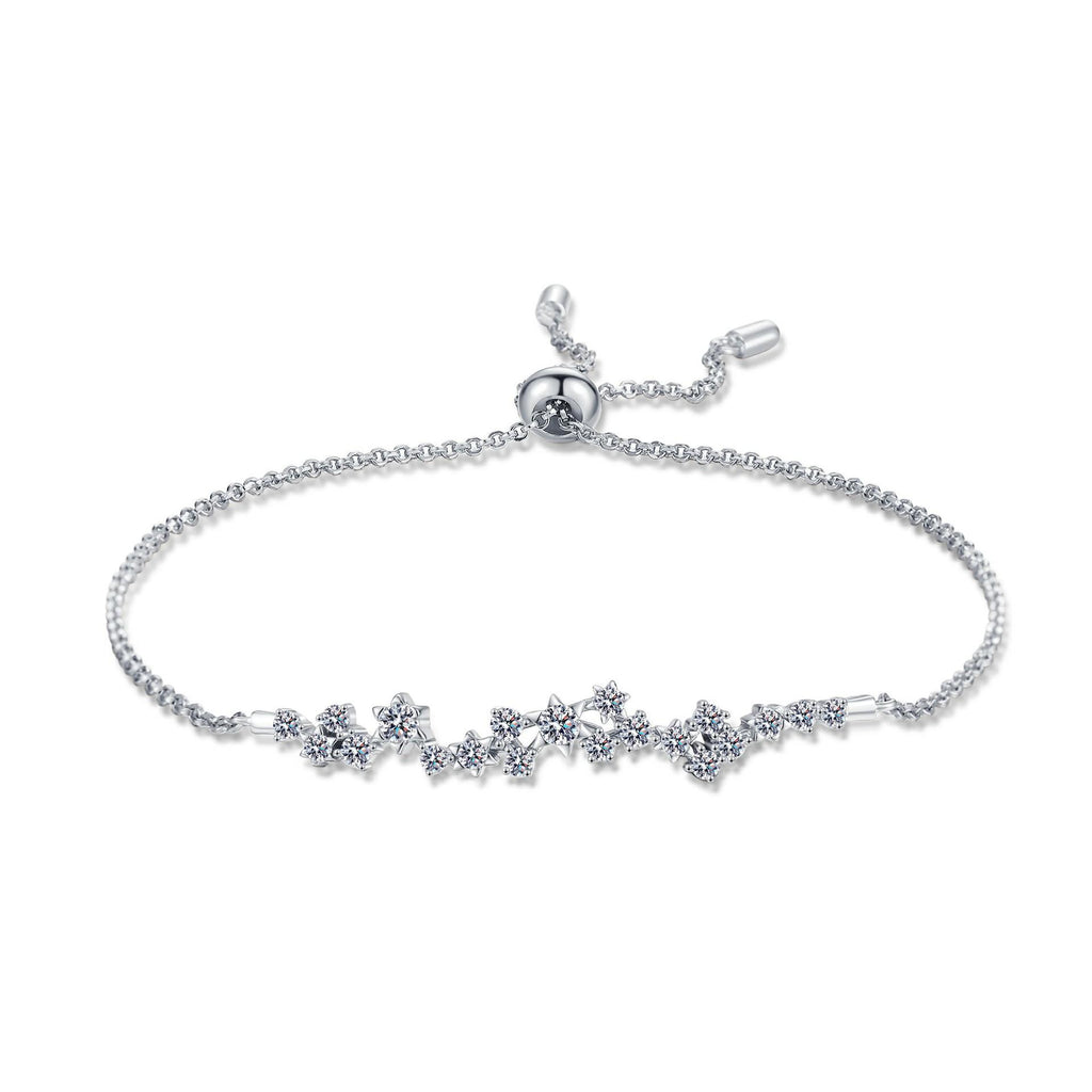 Sterling Silver Moissanite Floral Vine Bracelet with Adjustable Sliding Closure for Women