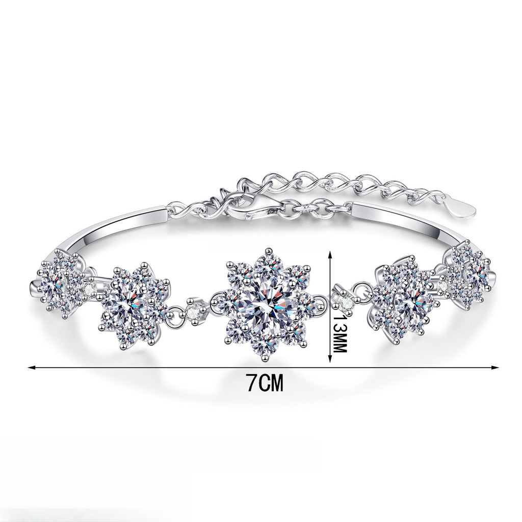 Snowflake Bracelet with 2.6 Carat Moissanite and 7A Zircon Stones in Sterling Silver for Women
