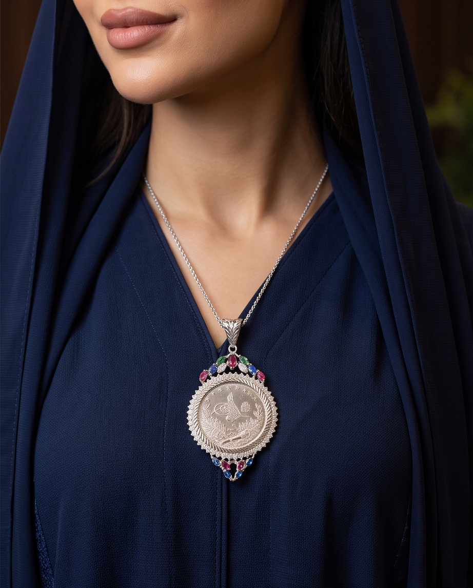 Silver Medallion Pendant with Zircon