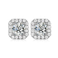Square Halo Moissanite Stud Earrings  925 Sterling Silver Geometric Ear Stud Earrings