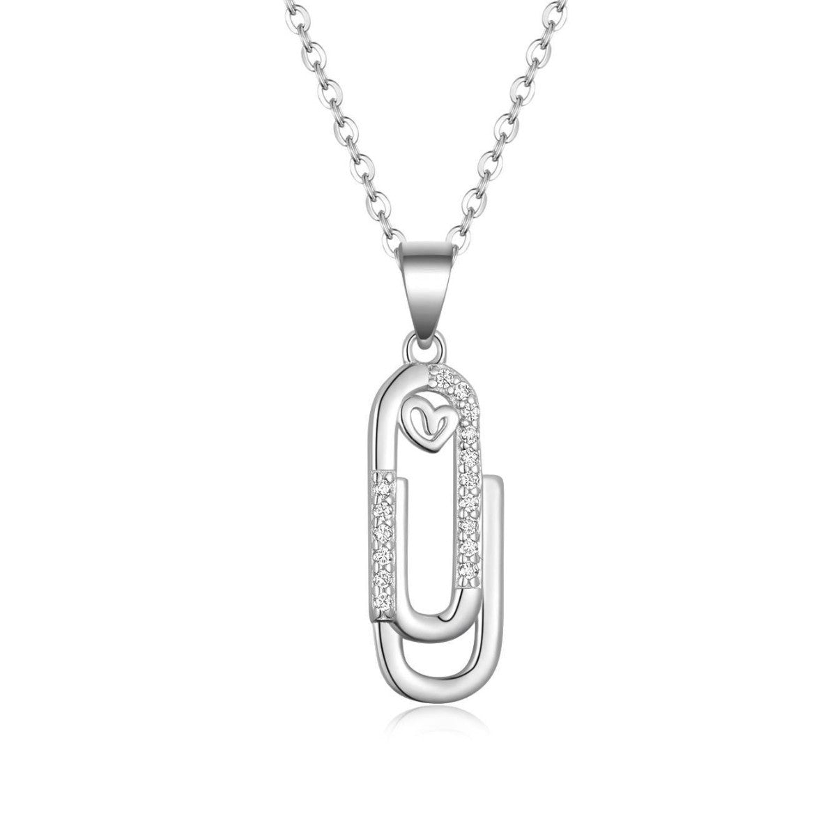 Moissanite Geometric Paperclip Heart Pendant 925 Sterling Silver Fashion Chain Necklace