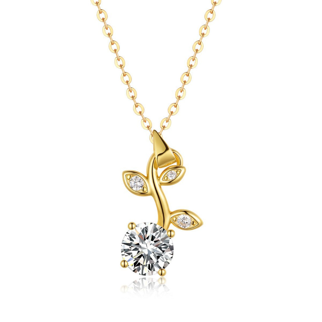 Natural Branch Leaf Moissanite  925 Sterling Silver Necklace