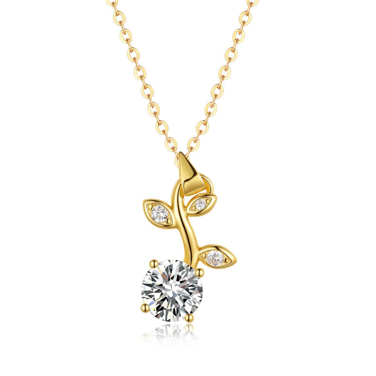 Natural Branch Leaf Moissanite  925 Sterling Silver Necklace