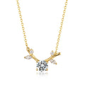 Moissanite Antler Branch Leaf Pendant 925 Sterling Silver Necklace