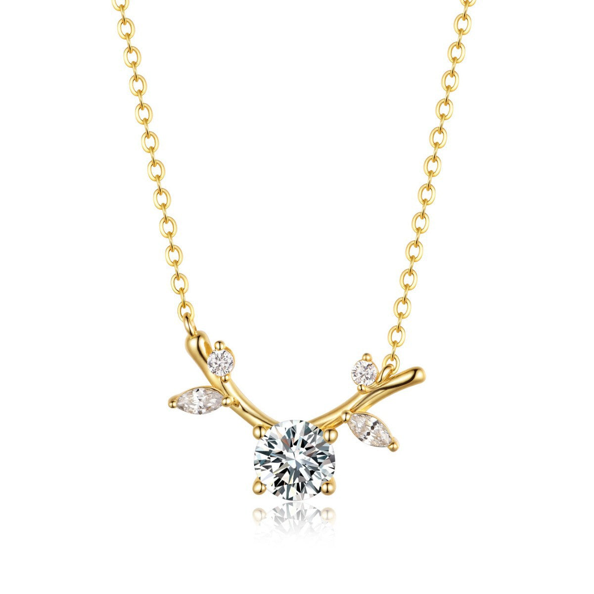 Moissanite Antler Branch Leaf Pendant 925 Sterling Silver Necklace