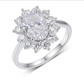 Oval Sunflower Halo Moissanite Ring 925 Sterling Silver Ring