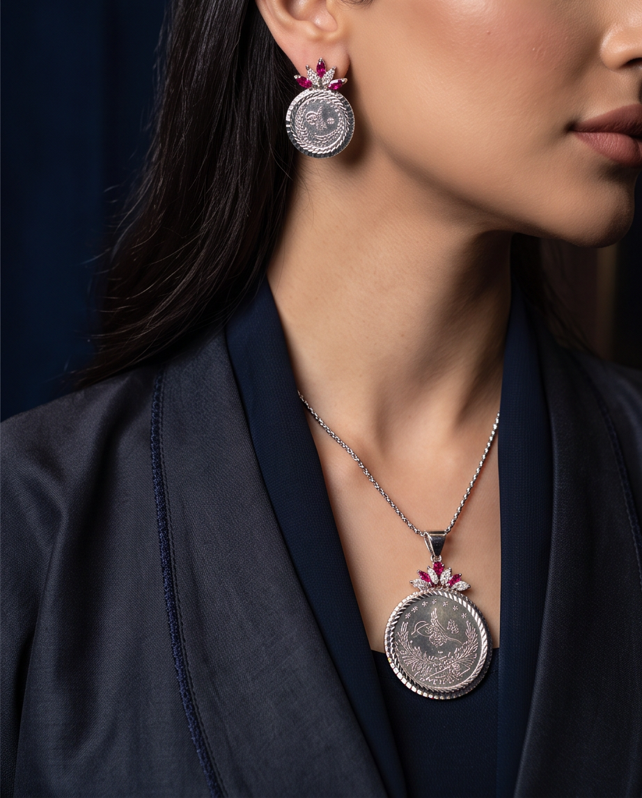 Royal Ruby Laurel Silver Set