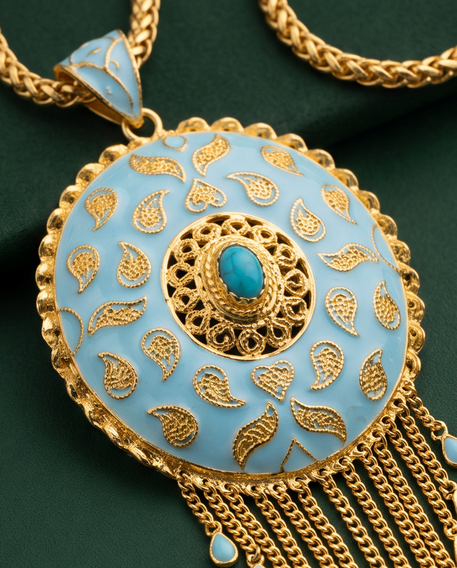 Turquoise Enamel Filigree silver 925 gold plated Jewelry Set – Necklace, Earrings & Ring
