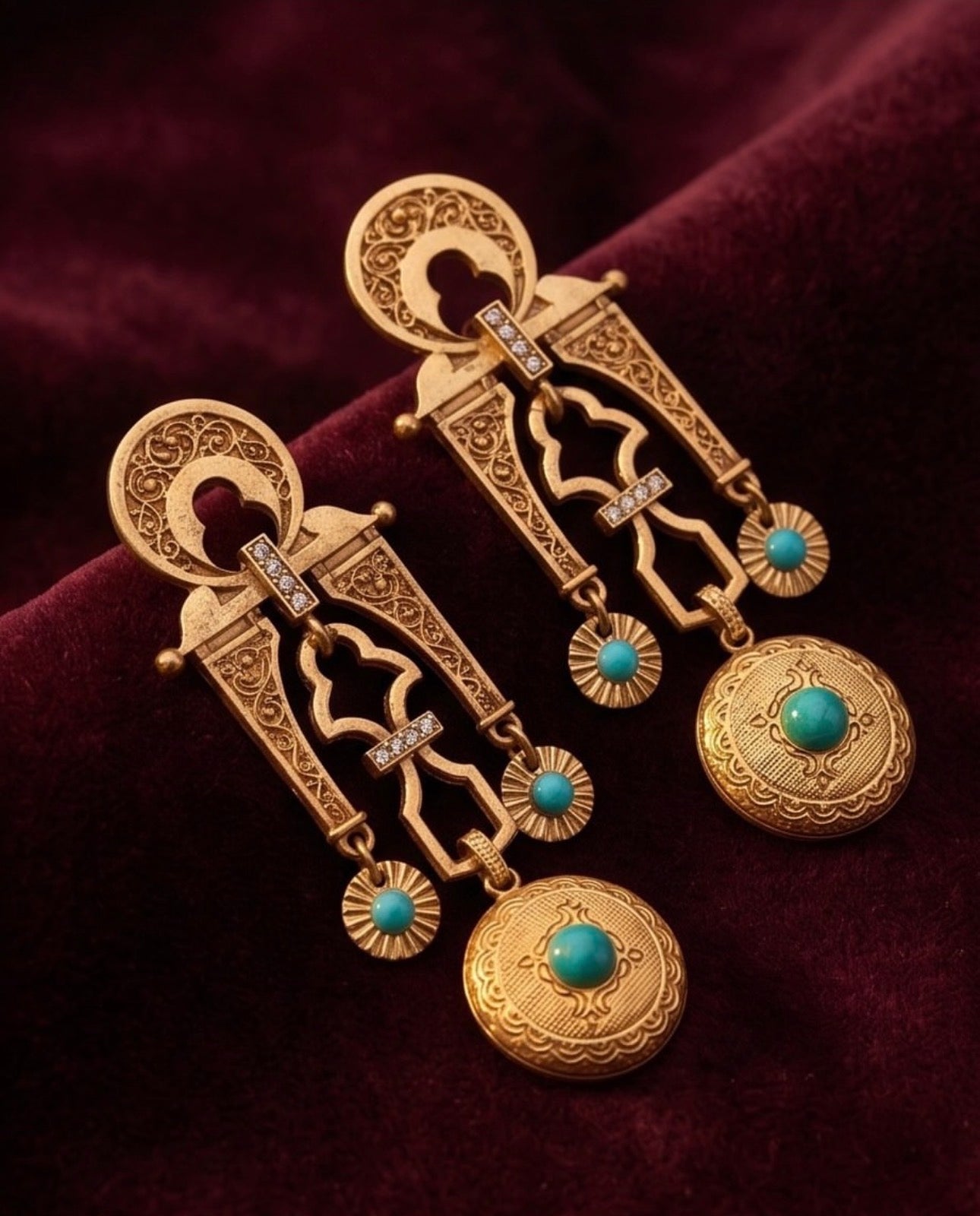 Retro Geometric Turquoise Earrings – Silver 925 Gold Plated