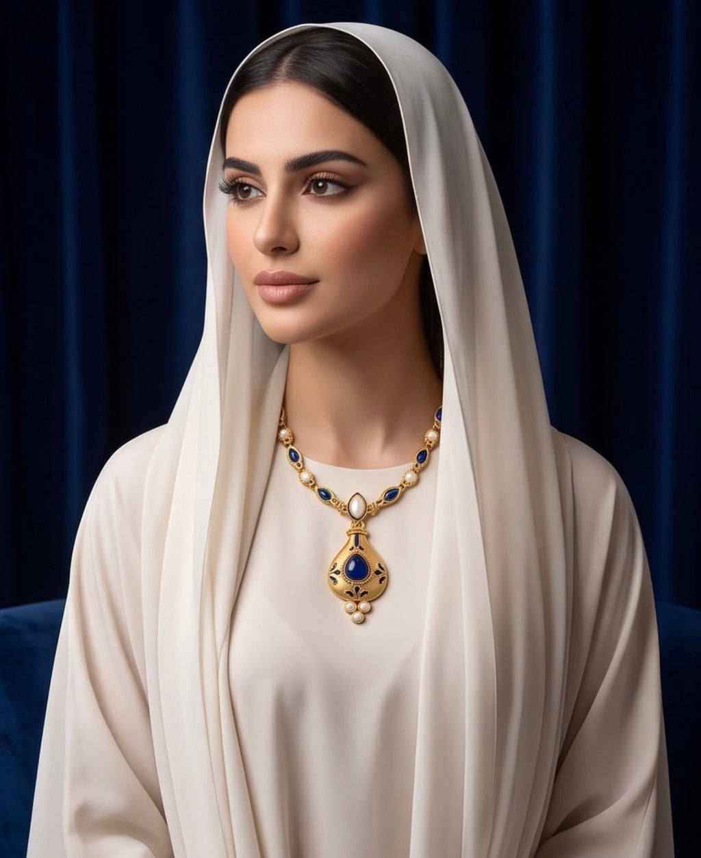Navy Blue Pearl-Inspired 21K Gold-Plated 925 Sterling Silver Necklace