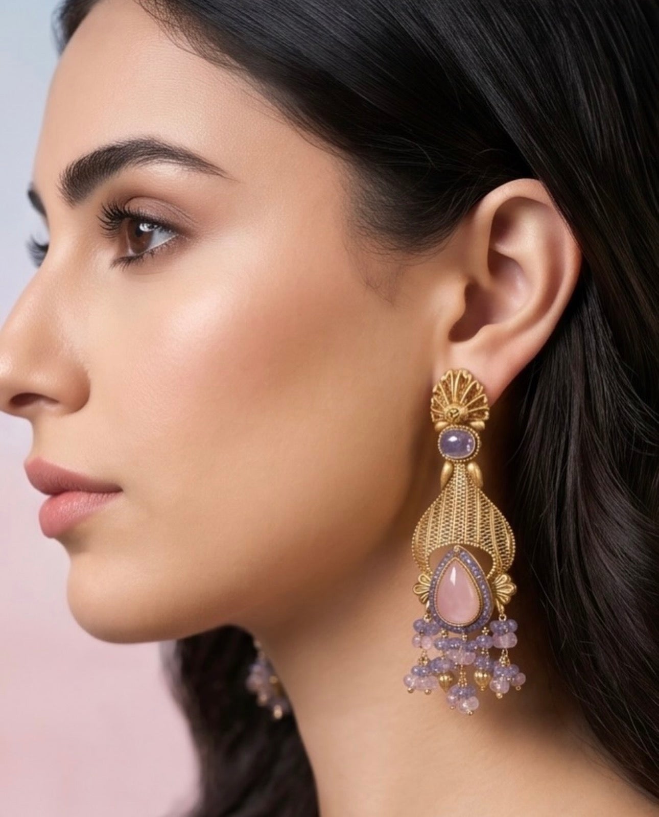 Silver Karat 925 Gold‑Plated Statement Earrings with Vibrant Stones