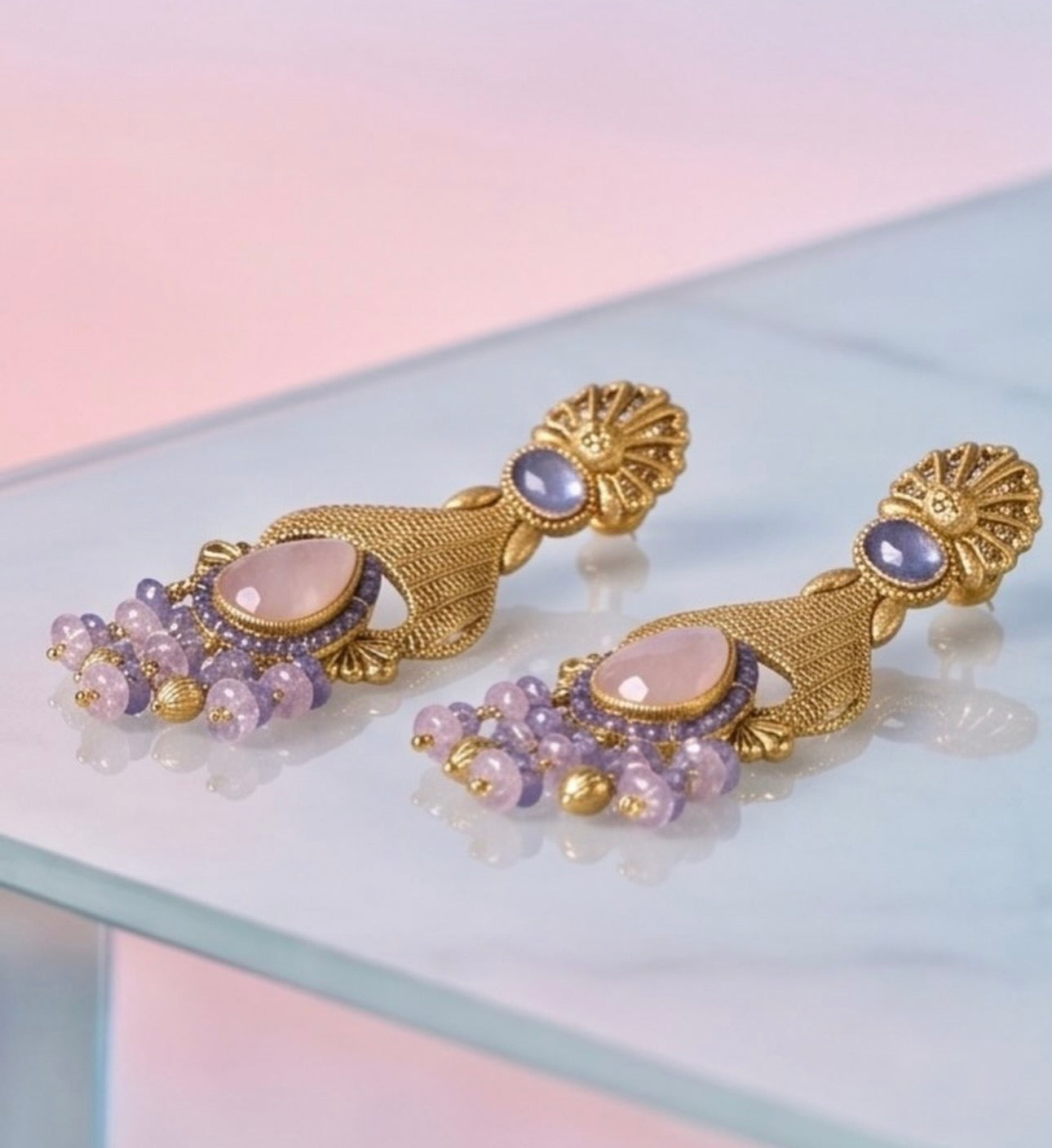 Silver Karat 925 Gold‑Plated Statement Earrings with Vibrant Stones