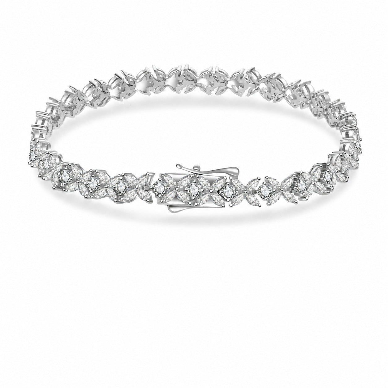 Mossanite Floral Pattern Full-Set 925 Sterling Silver Bracelet