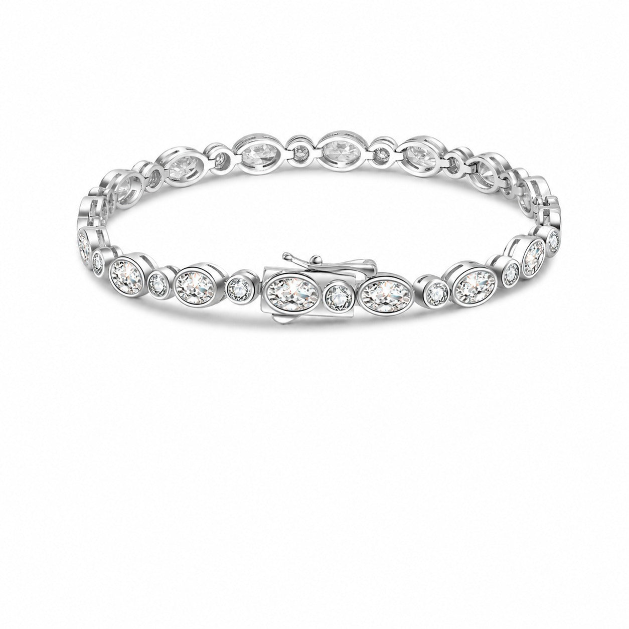 White D Color Moissanite Oval And Round Alternating Tennis Bracelet S925 Sterling Silver Fine Electroplated Elegant Fashion Chain Bracelet For Women Men Anniversary Gift Jewelry