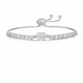 White Moissanite Geometric Princess Cut Square Center Stone Tennis Bracelet  925 Sterling Silver Adjustable Slider Chain Bracelet