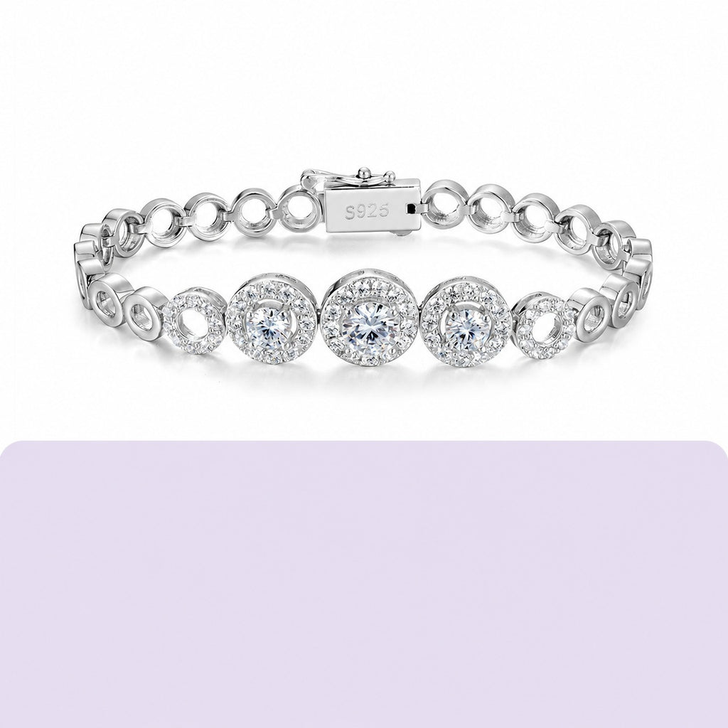 Mossanite Openwork Circle Bracelet for Women Unique Design 925 Sterling Silver Bracelet