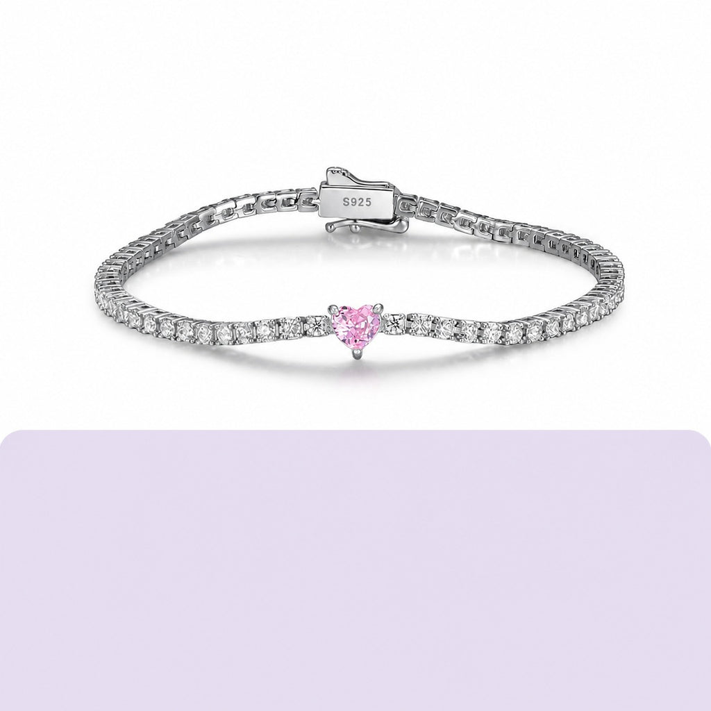 Mossanite Heart Shaped Centre Stone Design 925 Sterling Silver Bracelet