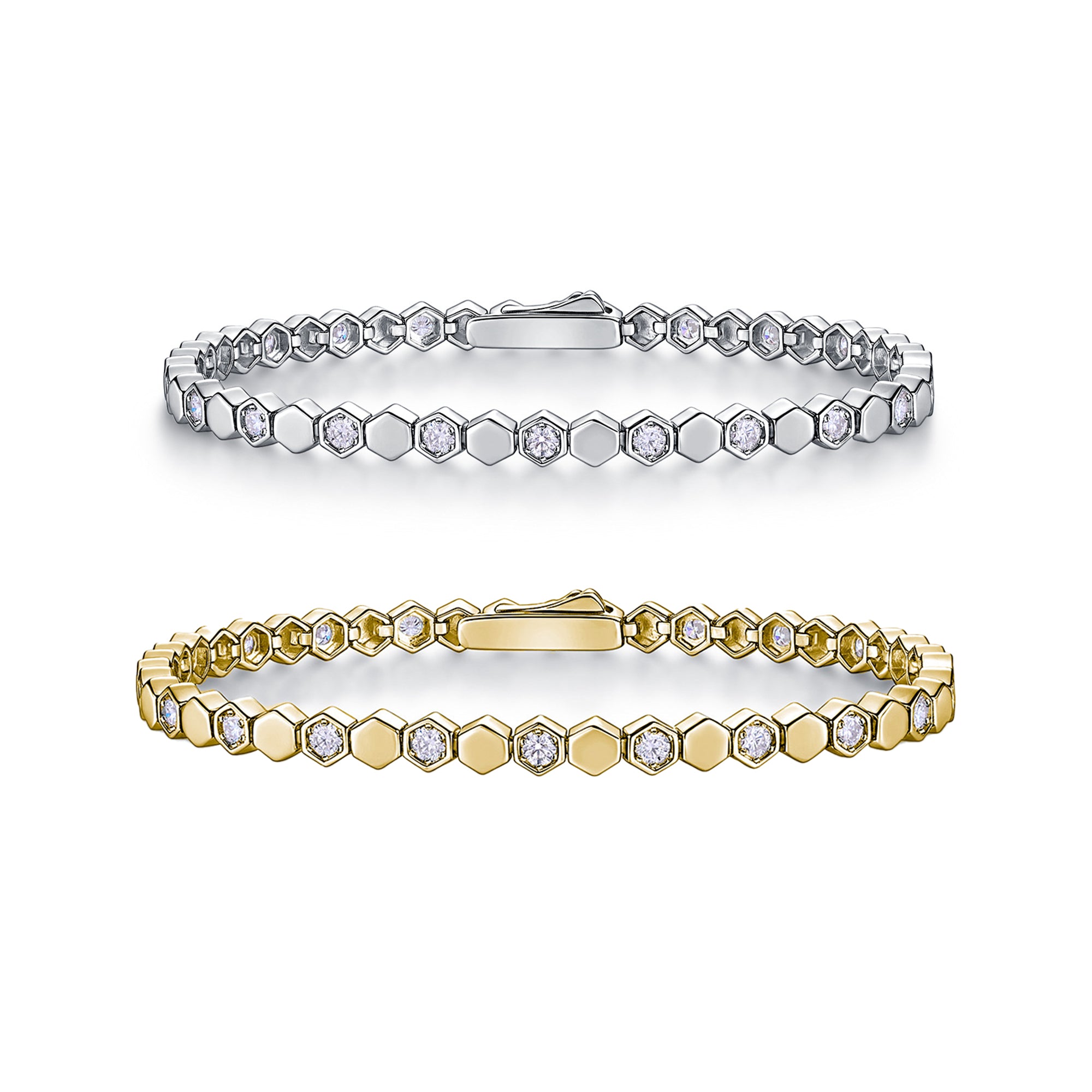 Round-Cut Moissanite Honeycomb Bezel Link Tennis Bracelet