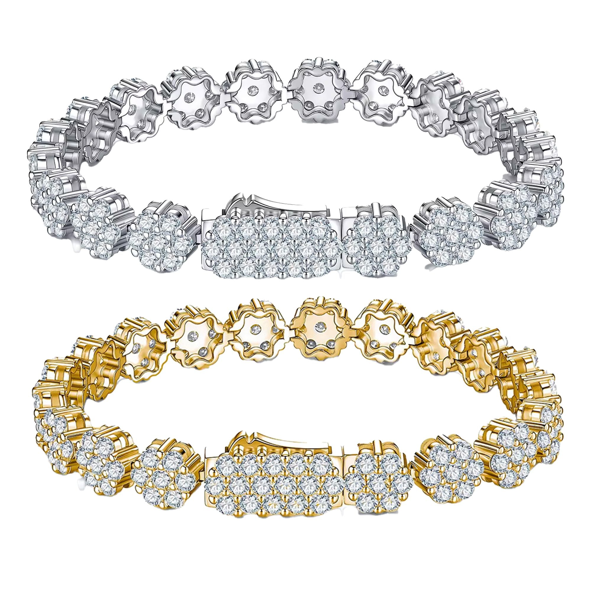 Round-Cut Moissanite Floral Cluster Tennis Bracelet in 925 Sterling Silver
