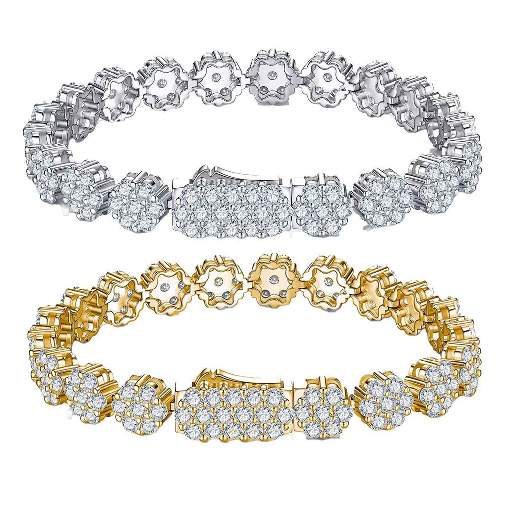 Round-Cut Moissanite Floral Cluster Tennis Bracelet in 925 Sterling Silver