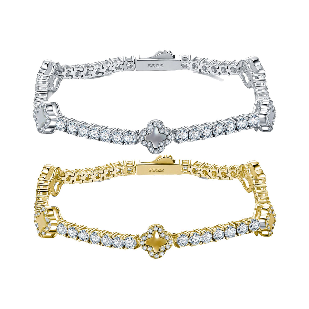 Round-Cut Moissanite Clover Tennis Bracelet in 925 Sterling Silver