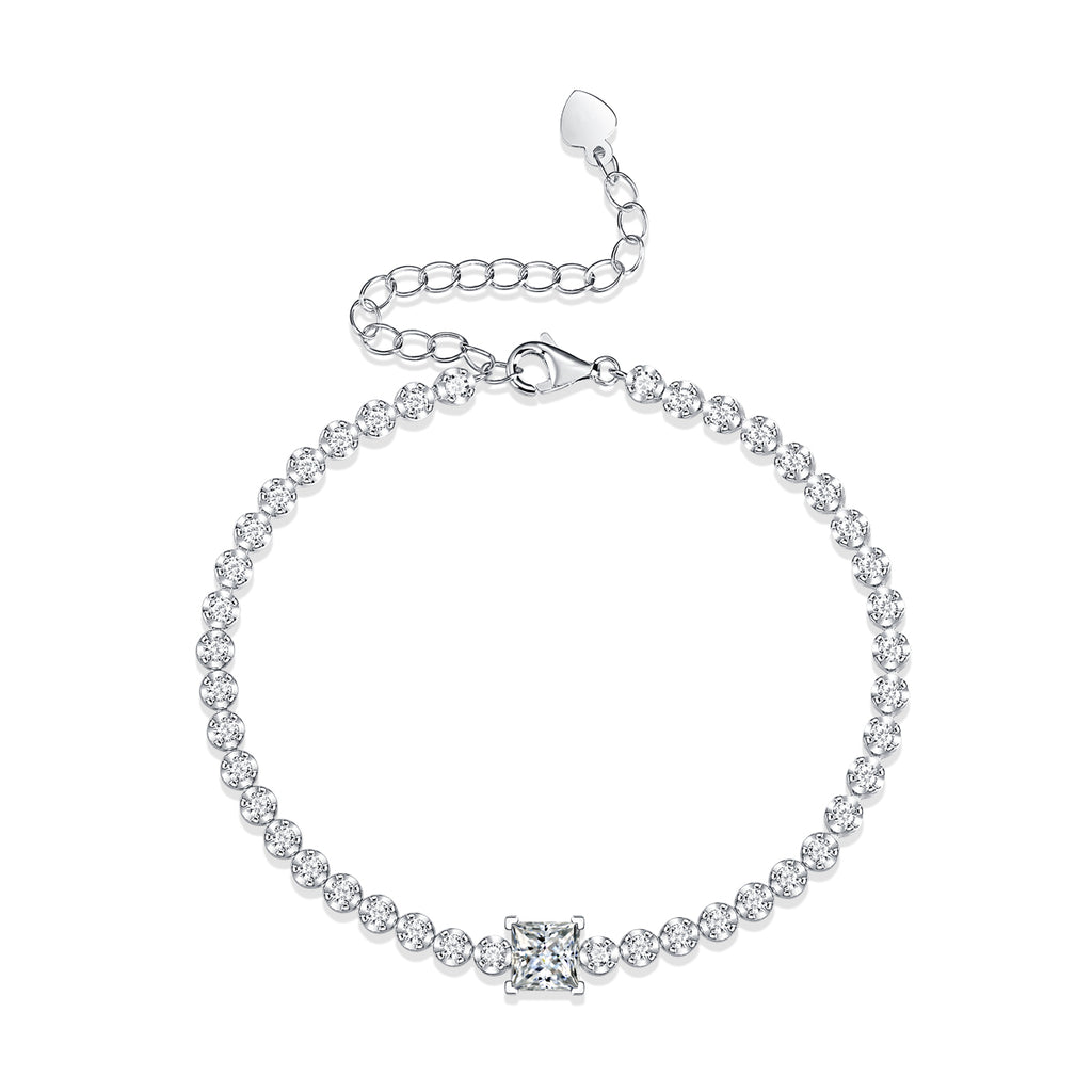 Princess-Cut Moissanite Tennis Bracelet in 925 Sterling Silver