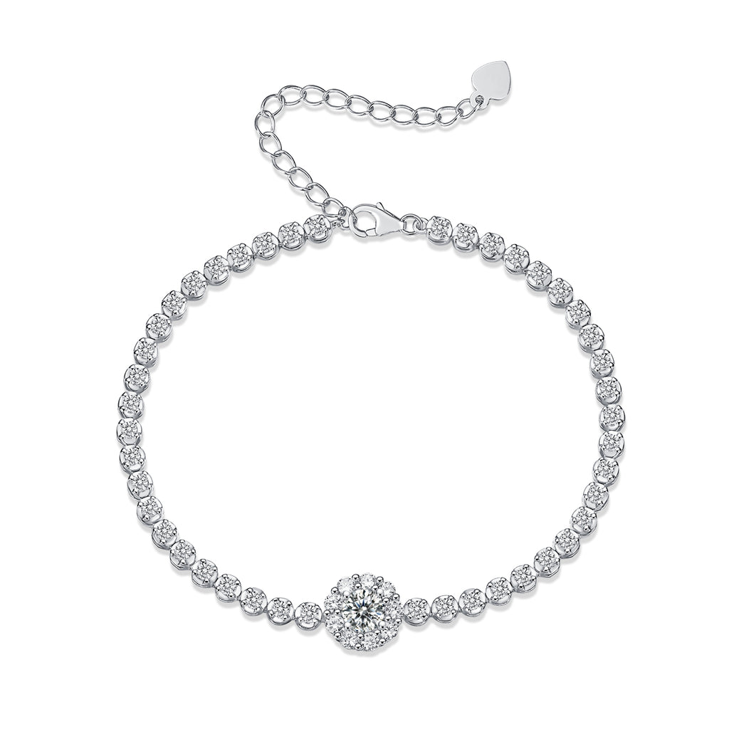 Round-Cut Moissanite Halo Tennis Bracelet in 925 Sterling Silver