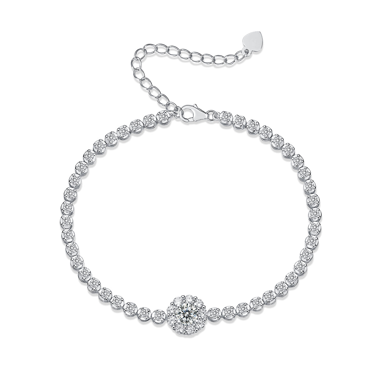 Round-Cut Moissanite Halo Tennis Bracelet in 925 Sterling Silver