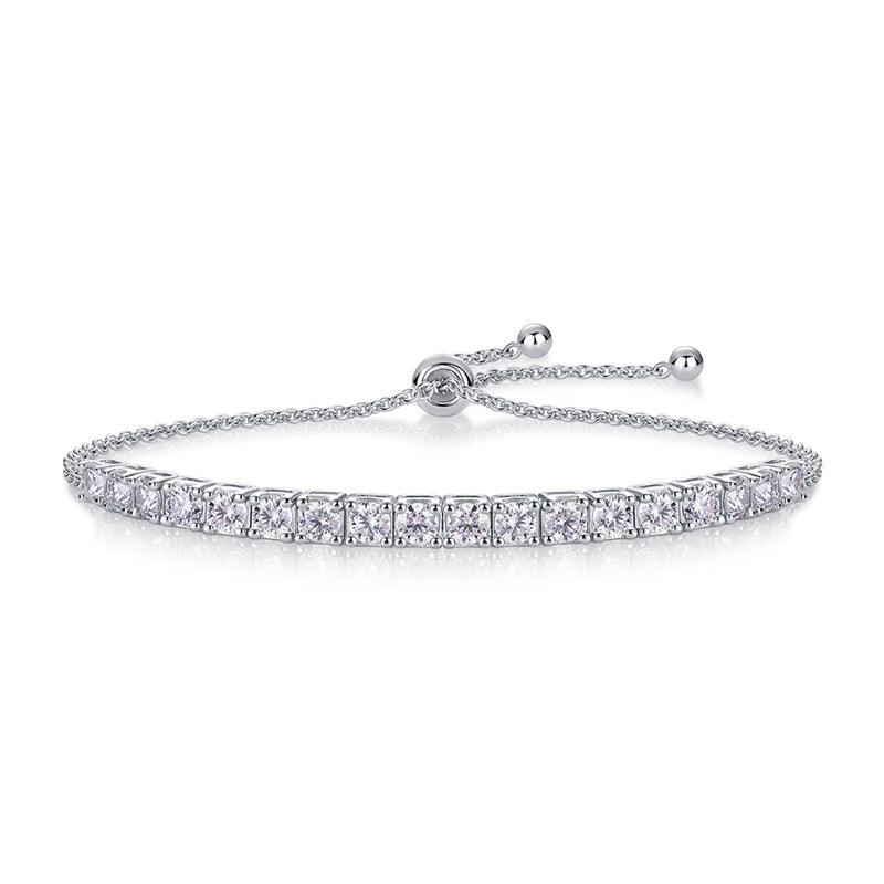 Round-Cut Moissanite Adjustable Tennis Bracelet in 925 Sterling Silver