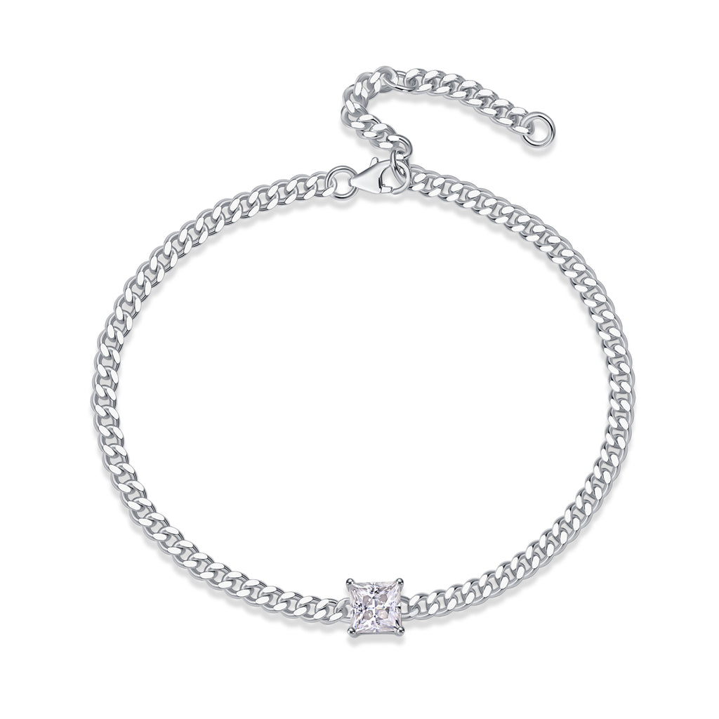 Princess-Cut Moissanite Solitaire Chain Bracelet in 925 Sterling Silver