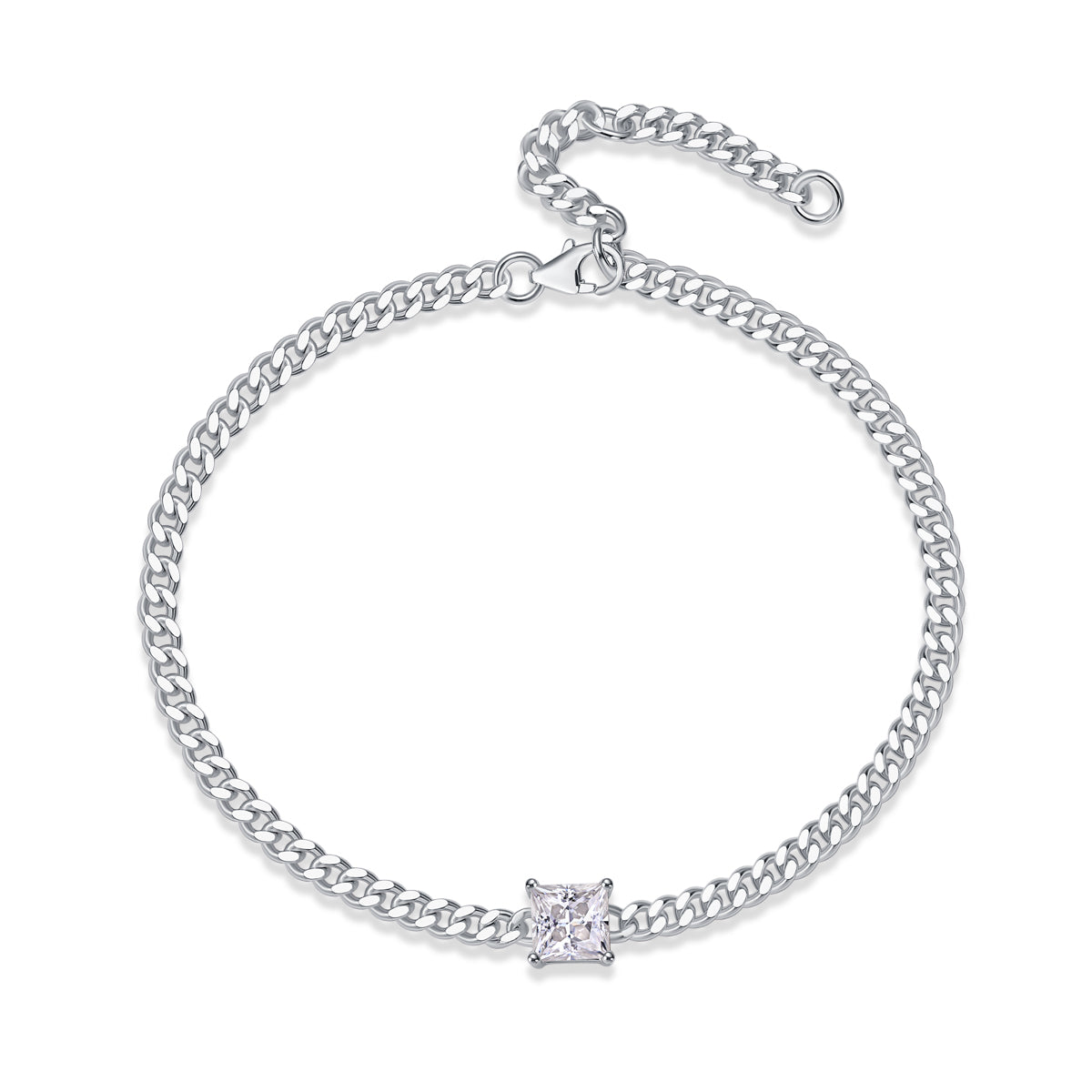 Princess-Cut Moissanite Solitaire Chain Bracelet in 925 Sterling Silver