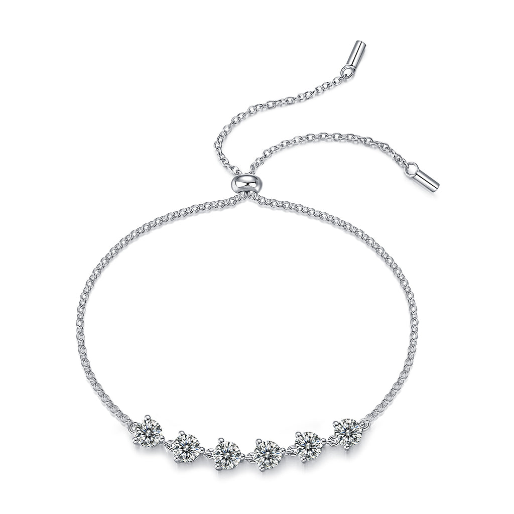 Heart-Cut Moissanite Five-Stone Bolo Bracelet in 925 Sterling Silver