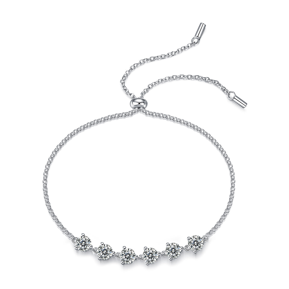 Heart-Cut Moissanite Five-Stone Bolo Bracelet in 925 Sterling Silver