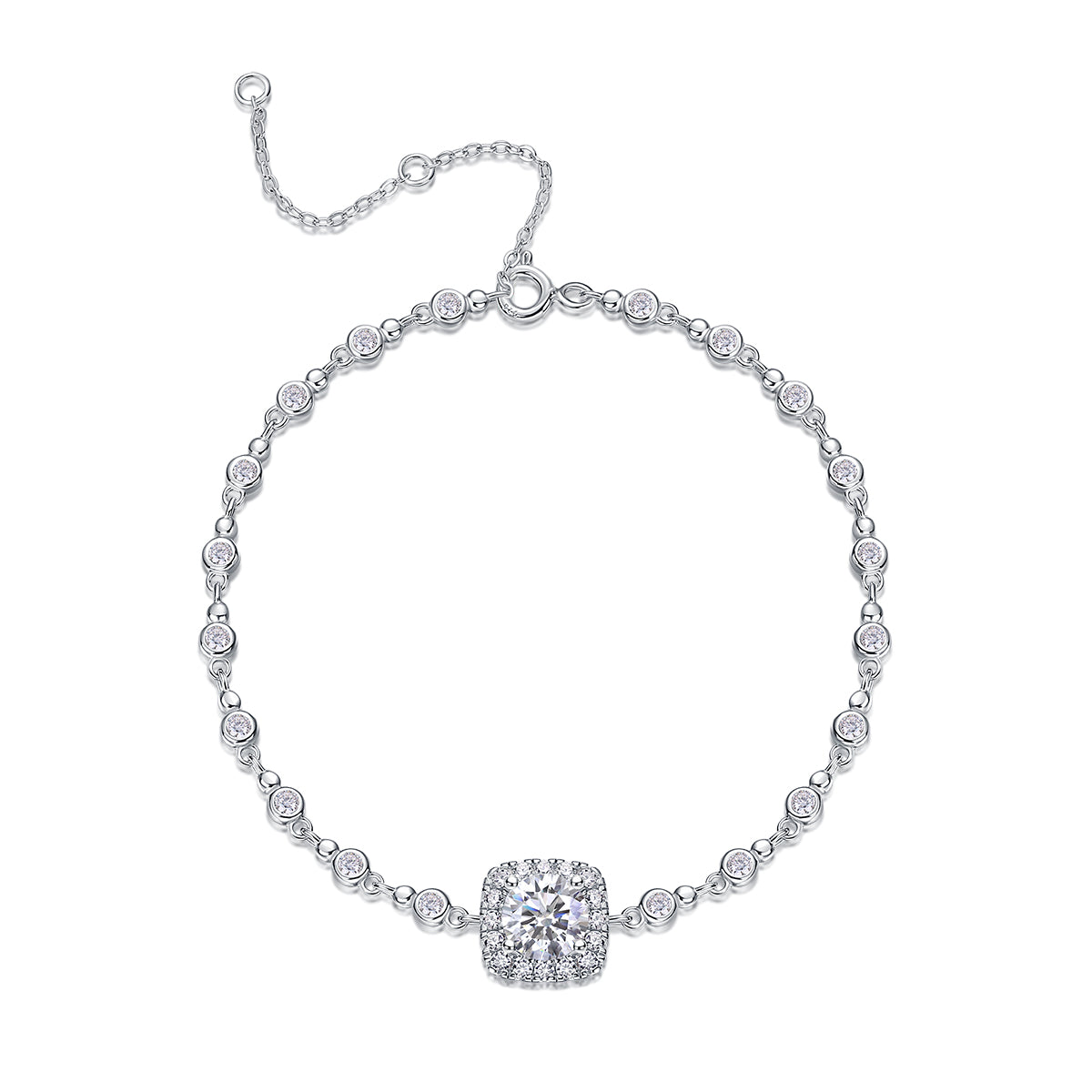 Round-Cut Moissanite Cushion Halo Bracelet in 925 Sterling Silver
